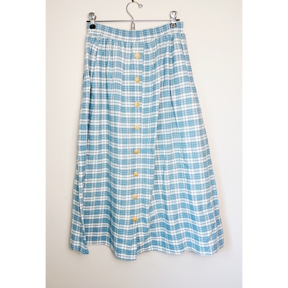 SOLD vintage gingham milk maid midi skirt sky blue size m - Picture 4 of 4